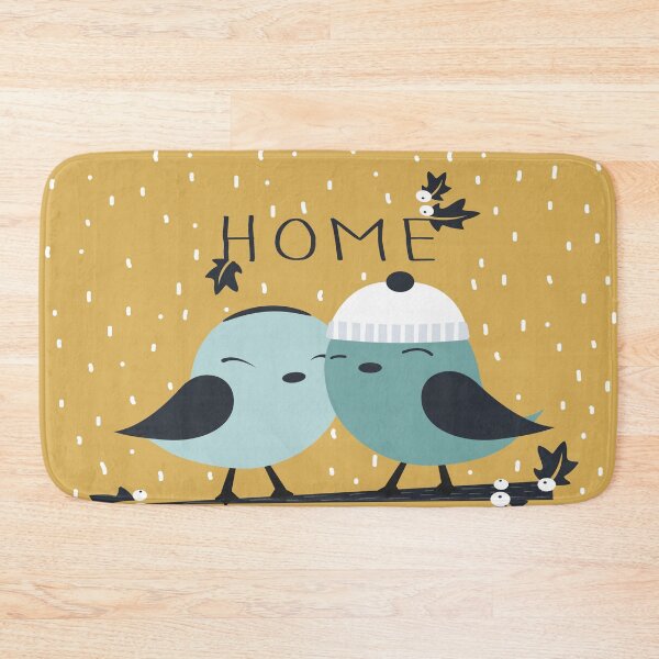 Item preview, Winter Wondland Cute Little Love Birds "Home Tweet Home" Mustard Snow Background designed and sold by infinitygrafix.