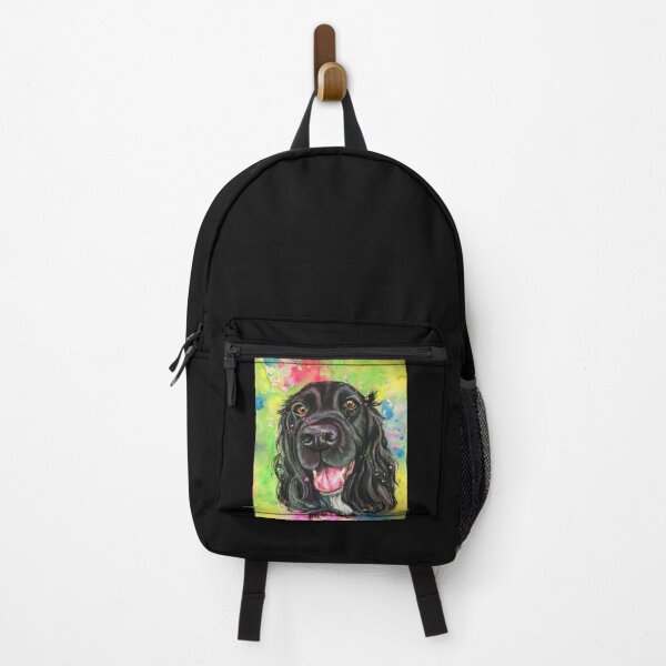 Item preview, Black cocker spaniel , colourful watercolour background designed and sold by Merlinsmates.