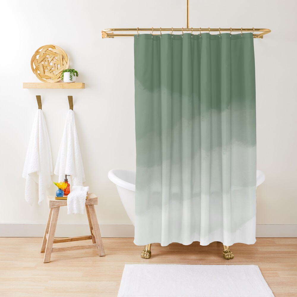 Sage Green Watercolor Ombre (sage green/white) Shower Curtain