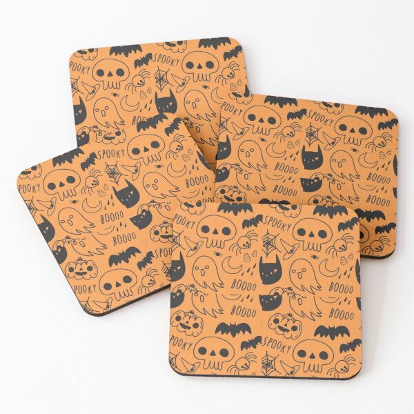 Item preview, Spooky, Black, white, Orange, cute Halloween watercolor pattern, boo, witch, candy, bat, witch hat, pumpkin, latest Halloween bestselling, trending designed and sold by August-E.