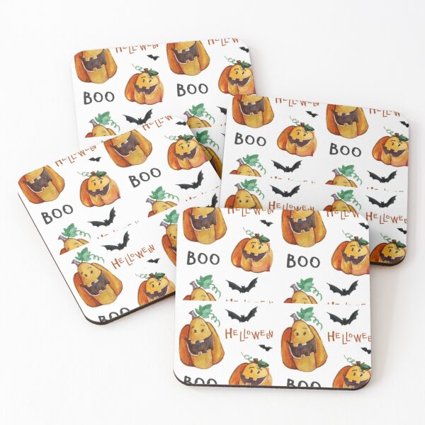 Item preview, Helloween boo, Black, white, Orange, cute Halloween watercolor pattern, boo, witch, candy, bat, witch hat, pumpkin, latest Halloween bestselling, trending designed and sold by August-E.