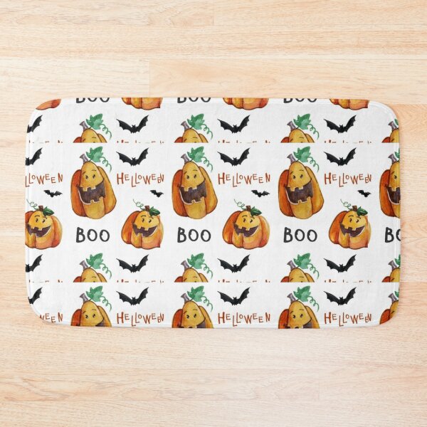 Item preview, Helloween boo, Black, white, Orange, cute Halloween watercolor pattern, boo, witch, candy, bat, witch hat, pumpkin, latest Halloween bestselling, trending designed and sold by August-E.