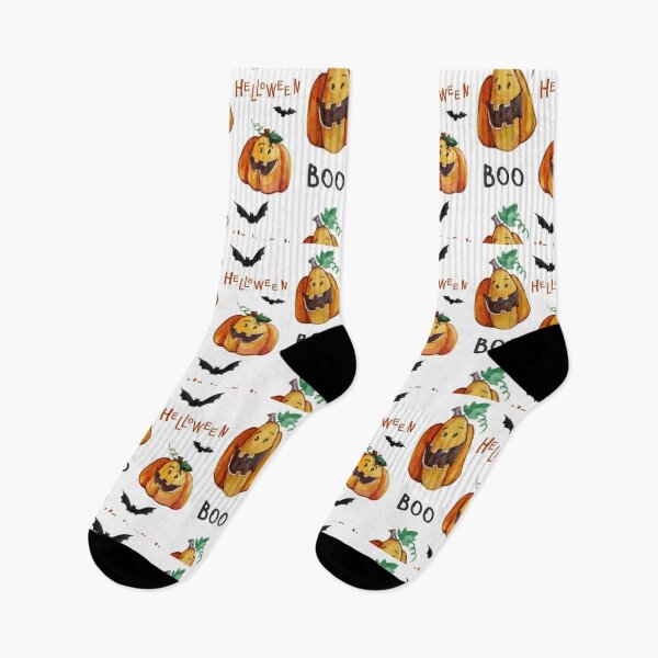 Item preview, Helloween boo, Black, white, Orange, cute Halloween watercolor pattern, boo, witch, candy, bat, witch hat, pumpkin, latest Halloween bestselling, trending designed and sold by August-E.