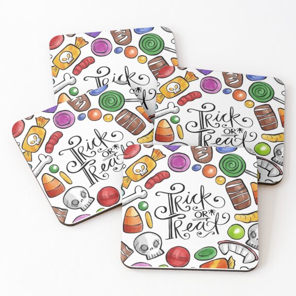 Item preview, Trick or treat, colorful, cute Halloween watercolor pattern, boo, witch, candy, bat, witch hat, pumpkin, latest Halloween bestselling, trending designed and sold by August-E.