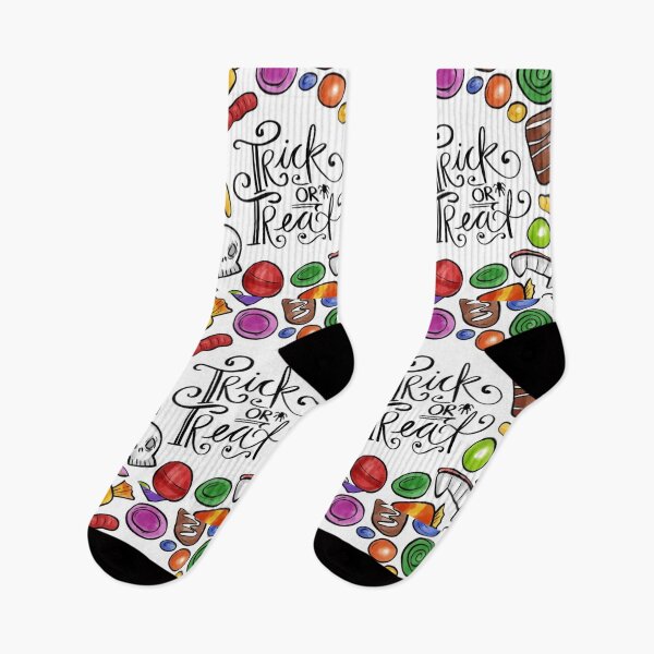 Item preview, Trick or treat, colorful, cute Halloween watercolor pattern, boo, witch, candy, bat, witch hat, pumpkin, latest Halloween bestselling, trending designed and sold by August-E.