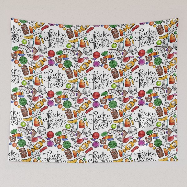 Item preview, Trick or treat, colorful, cute Halloween watercolor pattern, boo, witch, candy, bat, witch hat, pumpkin, latest Halloween bestselling, trending designed and sold by August-E.