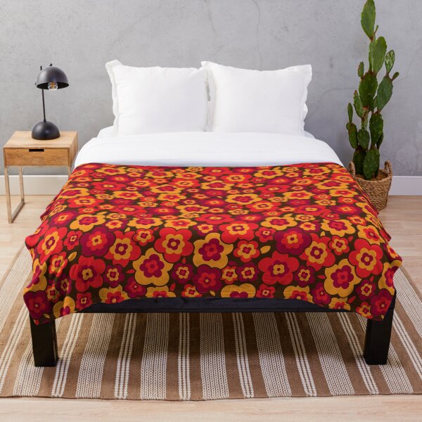 Retro Vintage Orange Poppies Throw Blanket