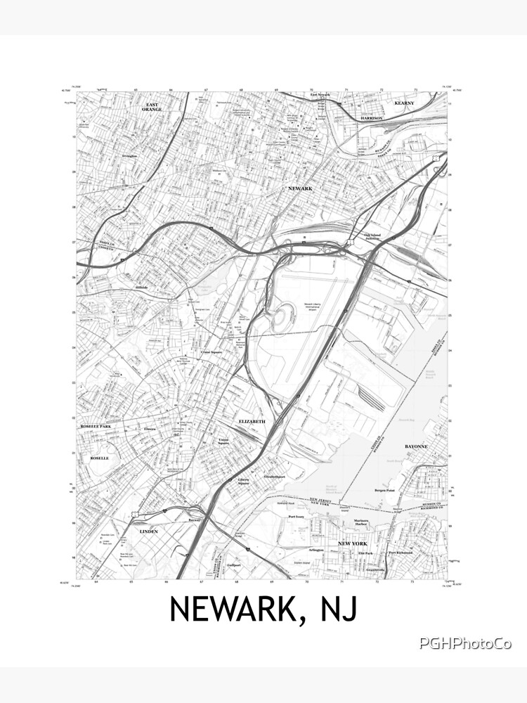 Póster «Newark, NJ Mapa topográfico en blanco y negro» de PGHPhotoCo