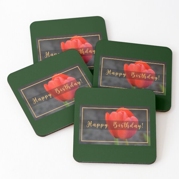 Item preview, Happy birthday card Flower  Red tulip  Gold color text  designed and sold by aloresarts.