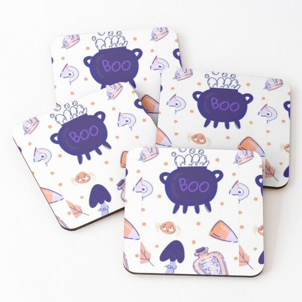 Item preview, Boo, blue, white, cute Halloween watercolor pattern, boo, witch, candy, bat, witch hat, pumpkin, latest Halloween bestselling, trending designed and sold by August-E.