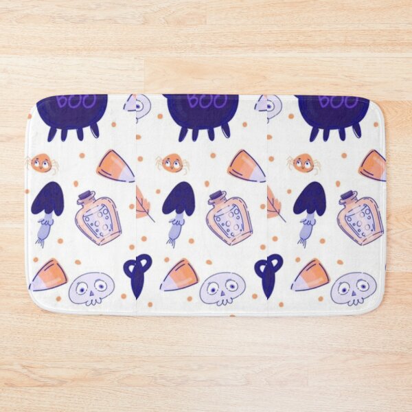 Item preview, Boo, blue, white, cute Halloween watercolor pattern, boo, witch, candy, bat, witch hat, pumpkin, latest Halloween bestselling, trending designed and sold by August-E.