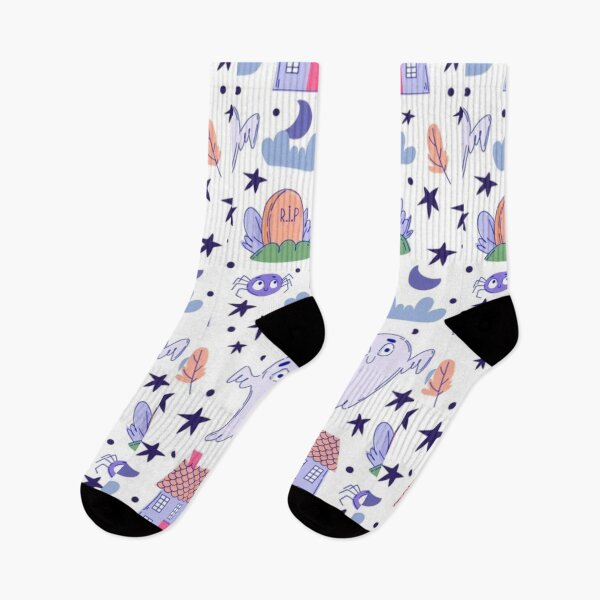 Item preview, Lilac,  blue, white, cute Halloween watercolor pattern, boo, witch, candy, bat, witch hat, pumpkin, latest Halloween bestselling, trending designed and sold by August-E.