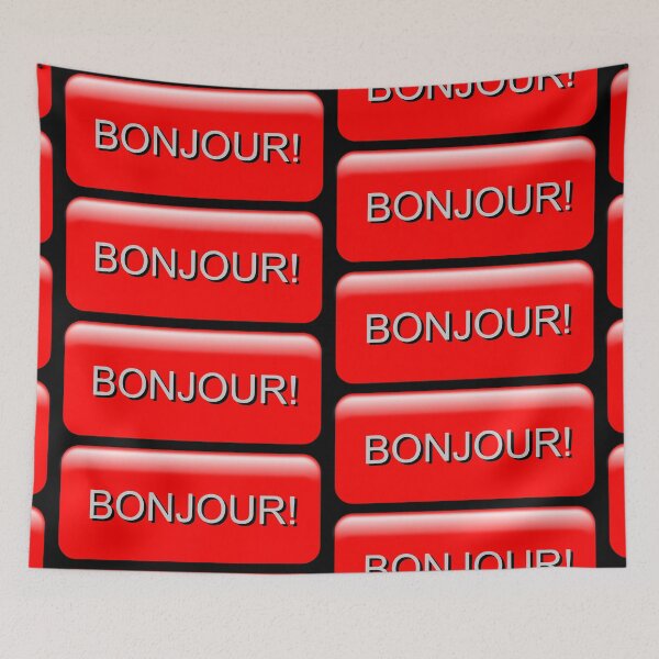Item preview, Bouton rouge rectangulaire "Bonjour!"  designed and sold by JoAnnFineArt.