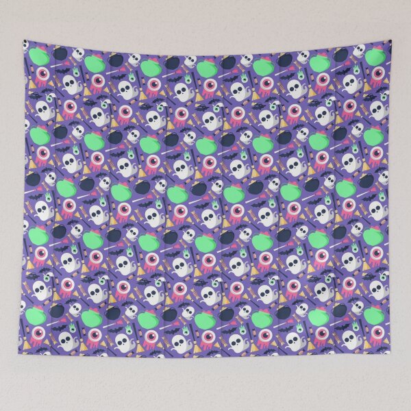 Item preview,  Cute Halloween watercolor pattern, purple, boo, witch, eye, candy, bat, witch hat, pumpkin, latest Halloween bestselling, trending designed and sold by August-E.