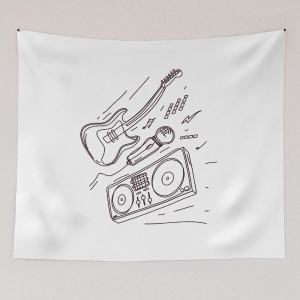 Item preview, Music  hand draw picture  with a guitar ,microphone and DJ set. designed and sold by FFelder.