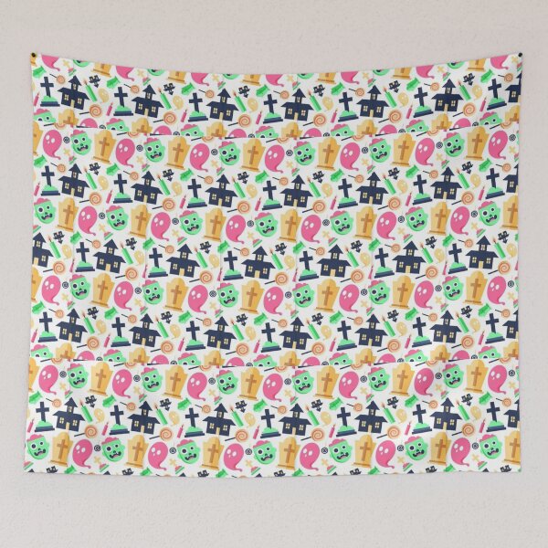 Item preview,  Halloween watercolor pattern, white, pink, yellow, boo, witch, eye, candy, bat, witch hat, pumpkin, latest Halloween bestselling, trending designed and sold by August-E.