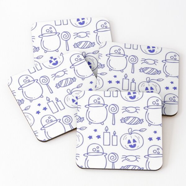 Item preview, Cute neon Halloween watercolor pattern, white, blue, boo, witch, eye, candy, bat, witch hat, pumpkin, latest Halloween bestselling, trending designed and sold by August-E.