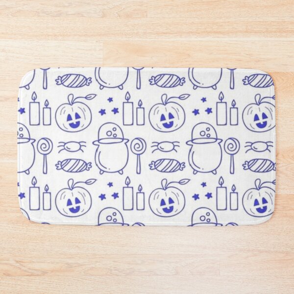 Item preview, Cute neon Halloween watercolor pattern, white, blue, boo, witch, eye, candy, bat, witch hat, pumpkin, latest Halloween bestselling, trending designed and sold by August-E.