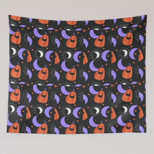 Item preview, Pumpkin, purple moon, spell, Cute Halloween watercolor pattern, white, boo, witch, eye, candy, bat, witch hat, pumpkin, latest Halloween bestselling, trending designed and sold by August-E.