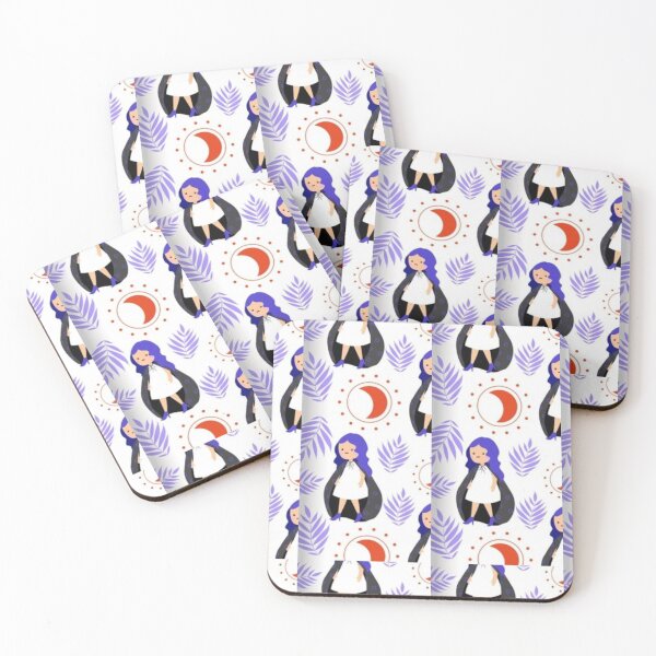 Item preview, Cute witch, purple moon, spell, Cute Halloween watercolor pattern, white, boo, witch, eye, candy, bat, witch hat, pumpkin, latest Halloween bestselling, trending designed and sold by August-E.