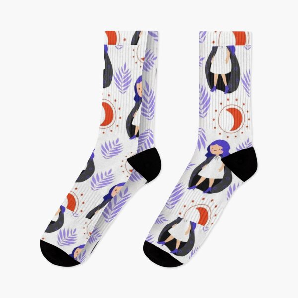 Item preview, Cute witch, purple moon, spell, Cute Halloween watercolor pattern, white, boo, witch, eye, candy, bat, witch hat, pumpkin, latest Halloween bestselling, trending designed and sold by August-E.