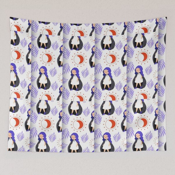 Item preview, Cute witch, purple moon, spell, Cute Halloween watercolor pattern, white, boo, witch, eye, candy, bat, witch hat, pumpkin, latest Halloween bestselling, trending designed and sold by August-E.