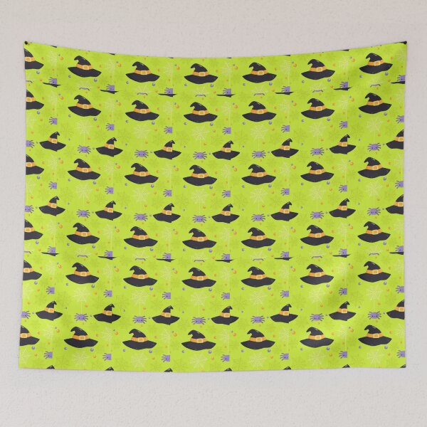 Item preview, Witch hat, neon green, Cute Halloween watercolor pattern, boo, witch, eye, candy, bat, witch hat, pumpkin, latest Halloween bestselling, trending designed and sold by August-E.