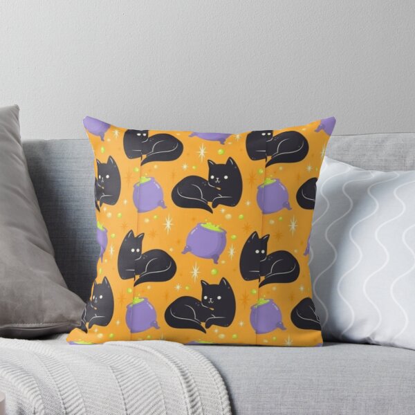 Item preview, Black cats, orange, purple, black, Cute Halloween watercolor pattern, boo, witch, eye, candy, bat, witch hat, pumpkin, latest Halloween bestselling, trending designed and sold by August-E.