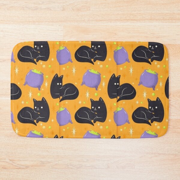 Item preview, Black cats, orange, purple, black, Cute Halloween watercolor pattern, boo, witch, eye, candy, bat, witch hat, pumpkin, latest Halloween bestselling, trending designed and sold by August-E.