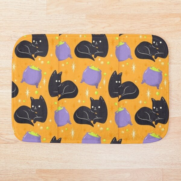 Item preview, Black cats, orange, purple, black, Cute Halloween watercolor pattern, boo, witch, eye, candy, bat, witch hat, pumpkin, latest Halloween bestselling, trending designed and sold by August-E.