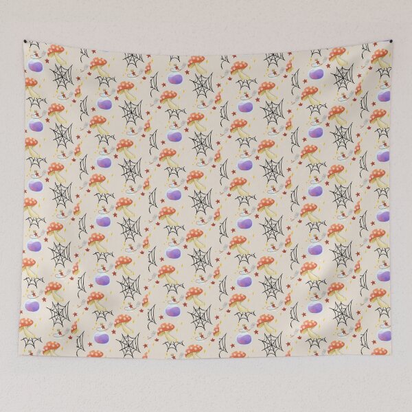Item preview, Mushroom candy, orange, cute Halloween watercolor pattern, boo, witch, candy, bat, witch hat, pumpkin, latest Halloween bestselling, trending designed and sold by August-E.