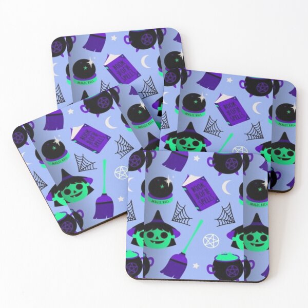 Item preview, Book of spells, purple, green, neon, black, Cute Halloween watercolor pattern, boo, witch, eye, candy, bat, witch hat, pumpkin, latest Halloween bestselling, trending designed and sold by August-E.