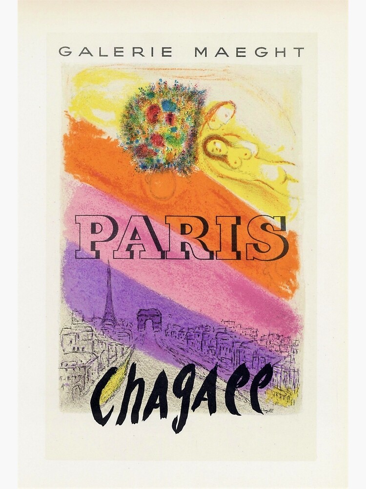 Disover 1950's Marc Chagall lithograph Paris, France Mourlot Exhibition Vintage Poster Premium Matte Vertical Poster