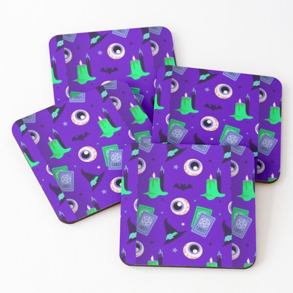 Item preview, Neon Tarot, witch, purple, green, black, Cute Halloween watercolor pattern, boo, witch, eye, candy, bat, witch hat, pumpkin, latest Halloween bestselling, trending designed and sold by August-E.