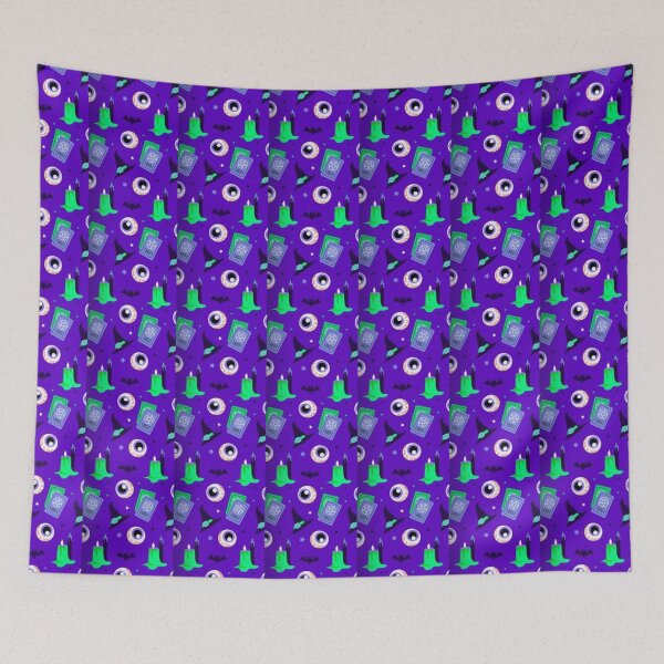 Item preview, Neon Tarot, witch, purple, green, black, Cute Halloween watercolor pattern, boo, witch, eye, candy, bat, witch hat, pumpkin, latest Halloween bestselling, trending designed and sold by August-E.