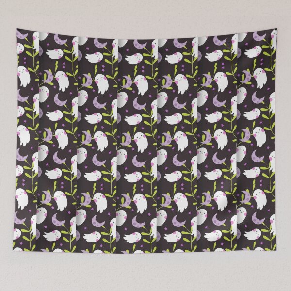 Item preview, Cute boo, purple moon, purple, green, black, white, Cute Halloween watercolor pattern, boo, witch, eye, candy, bat, witch hat, pumpkin, latest Halloween bestselling, trending designed and sold by August-E.