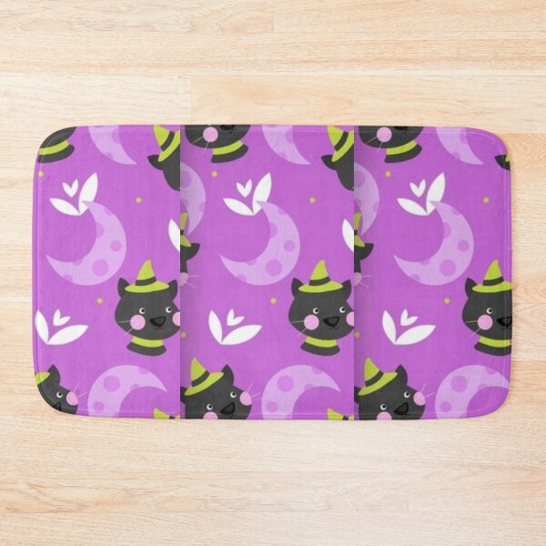 Item preview, Cute cat, purple moon, purple, green, black, white, Cute Halloween watercolor pattern, boo, witch, eye, candy, bat, witch hat, pumpkin, latest Halloween bestselling, trending designed and sold by August-E.