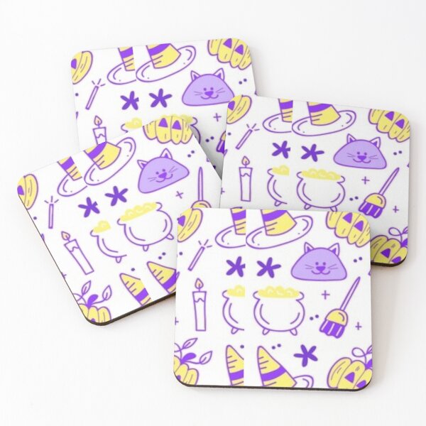 Item preview, Cute sketch pattern, purple, yellow, black, white, Cute Halloween watercolor pattern, boo, witch, eye, candy, bat, witch hat, pumpkin, latest Halloween bestselling, trending designed and sold by August-E.