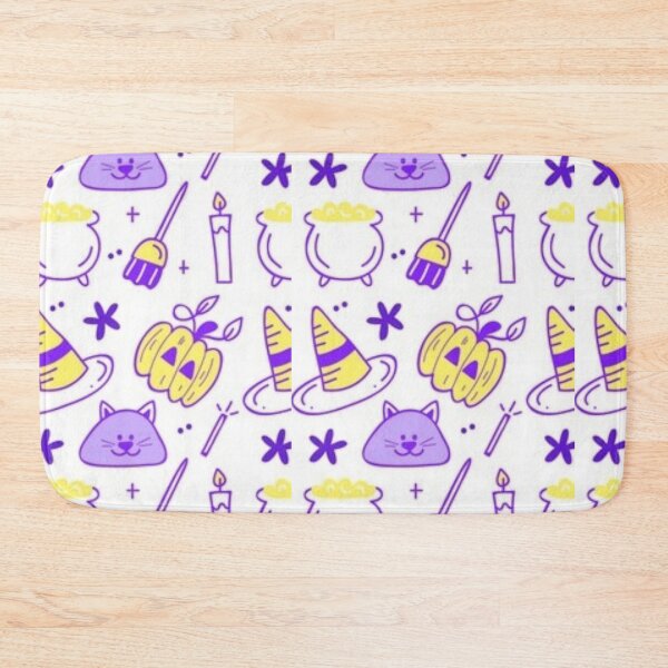 Item preview, Cute sketch pattern, purple, yellow, black, white, Cute Halloween watercolor pattern, boo, witch, eye, candy, bat, witch hat, pumpkin, latest Halloween bestselling, trending designed and sold by August-E.