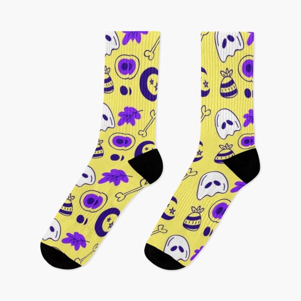 Item preview, Cute sketch pattern, purple, yellow, white, Cute Halloween watercolor pattern, boo, witch, eye, candy, bat, witch hat, pumpkin, latest Halloween bestselling, trending designed and sold by August-E.