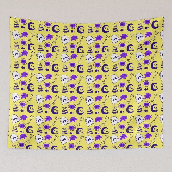 Item preview, Cute sketch pattern, purple, yellow, white, Cute Halloween watercolor pattern, boo, witch, eye, candy, bat, witch hat, pumpkin, latest Halloween bestselling, trending designed and sold by August-E.
