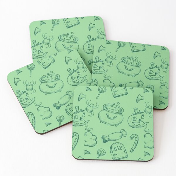Item preview, Cute sketch pattern, green, Cute Halloween watercolor pattern, boo, witch, eye, candy, bat, witch hat, pumpkin, latest Halloween bestselling, trending designed and sold by August-E.