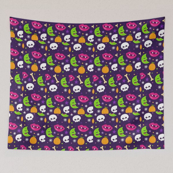 Item preview, Colorful pattern, purple, Cute Halloween watercolor pattern, boo, witch, eye, candy, bat, witch hat, pumpkin, latest Halloween bestselling, trending designed and sold by August-E.