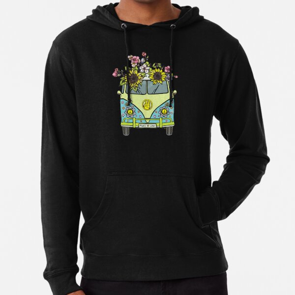 Flowers Hippie van, jellow and mint color, flower children style Lightweight Hoodie