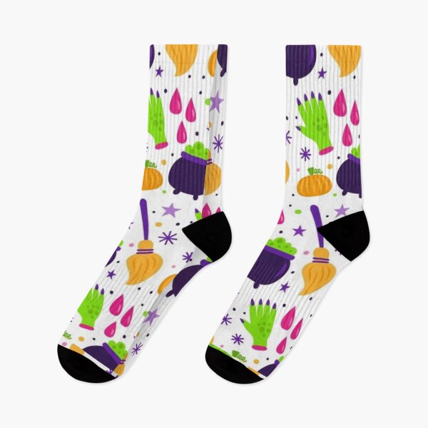 Item preview,  Colorful pattern, white, Cute Halloween watercolor pattern, boo, witch, eye, candy, bat, witch hat, pumpkin, latest Halloween bestselling, trending designed and sold by August-E.