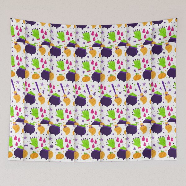 Item preview,  Colorful pattern, white, Cute Halloween watercolor pattern, boo, witch, eye, candy, bat, witch hat, pumpkin, latest Halloween bestselling, trending designed and sold by August-E.