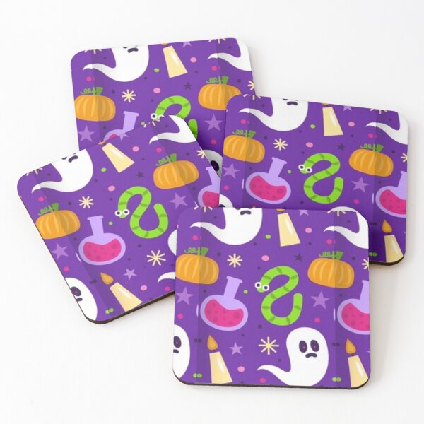 Item preview, Colorful pattern, green, purple, Cute Halloween watercolor pattern, boo, witch, eye, candy, bat, witch hat, pumpkin, latest Halloween bestselling, trending designed and sold by August-E.