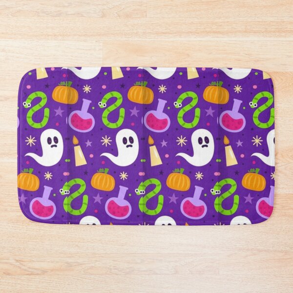 Item preview, Colorful pattern, green, purple, Cute Halloween watercolor pattern, boo, witch, eye, candy, bat, witch hat, pumpkin, latest Halloween bestselling, trending designed and sold by August-E.
