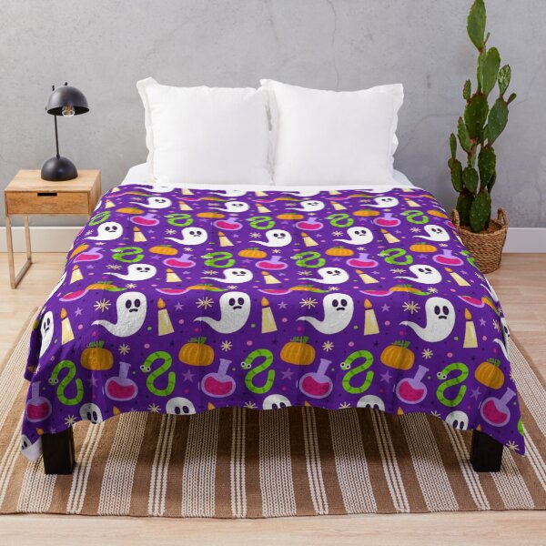 Item preview, Colorful pattern, green, purple, Cute Halloween watercolor pattern, boo, witch, eye, candy, bat, witch hat, pumpkin, latest Halloween bestselling, trending designed and sold by August-E.