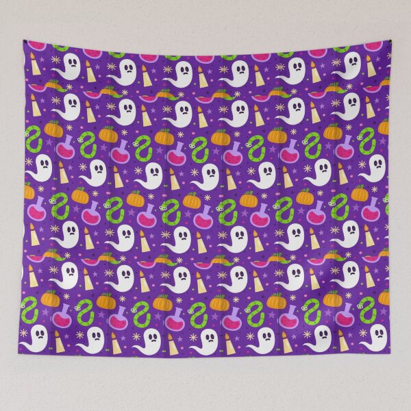 Item preview, Colorful pattern, green, purple, Cute Halloween watercolor pattern, boo, witch, eye, candy, bat, witch hat, pumpkin, latest Halloween bestselling, trending designed and sold by August-E.